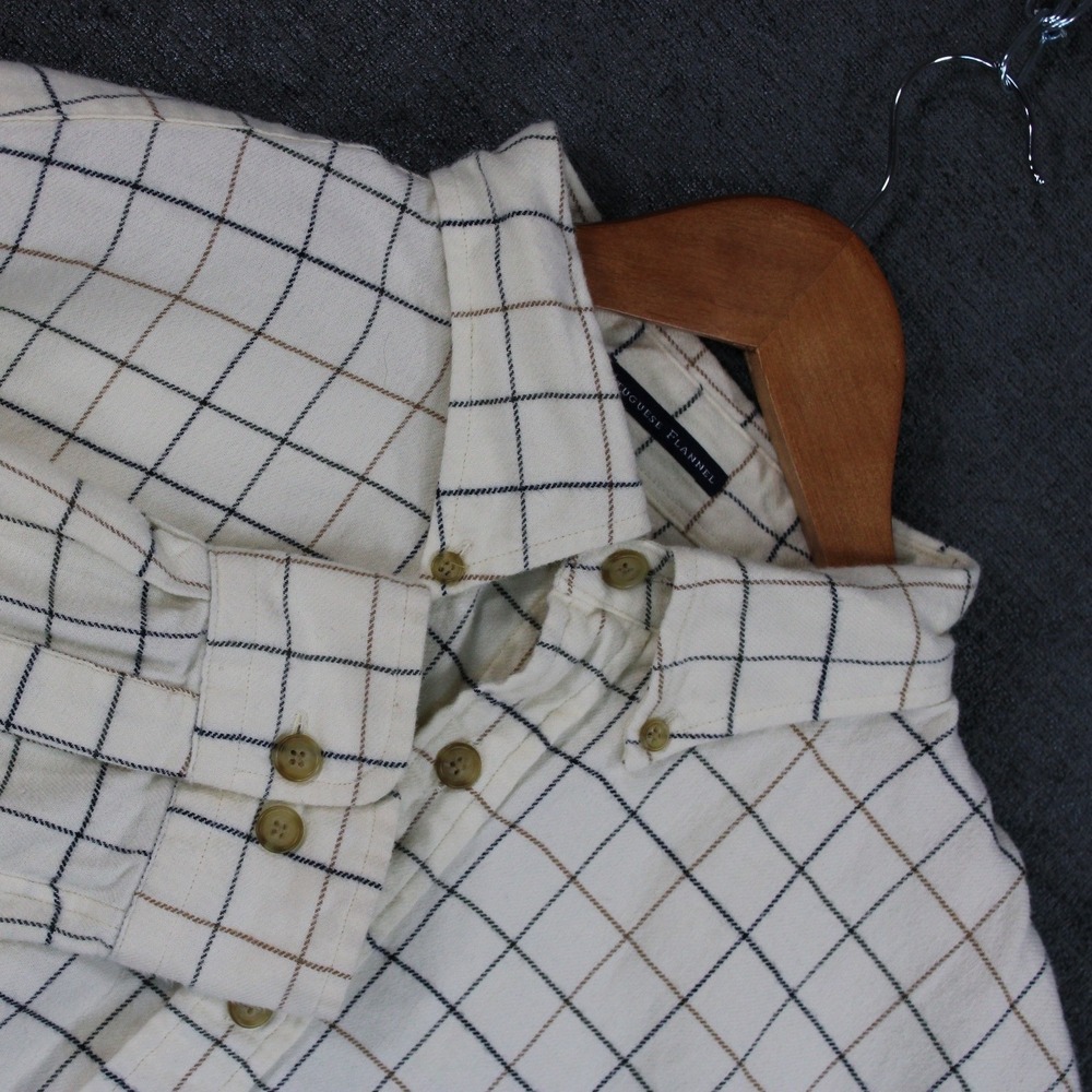 Lands End Portuguese Flannel Shirt Mens Large Tall Cream Windowpane Check Cotton